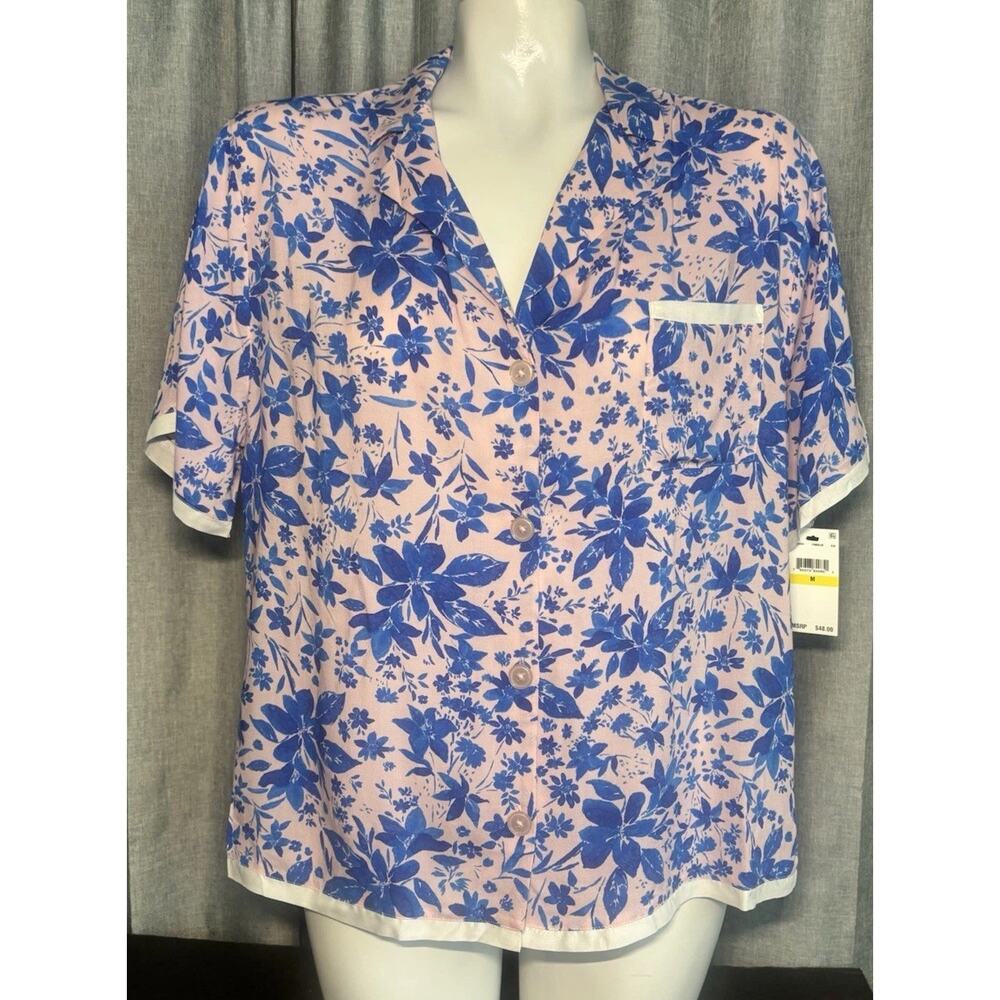 Pajama Top Room Service NWT Top Only Pink & Blue Flowers Size Medium